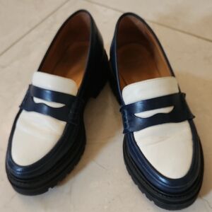 Sezane Navy and Cream Loafers